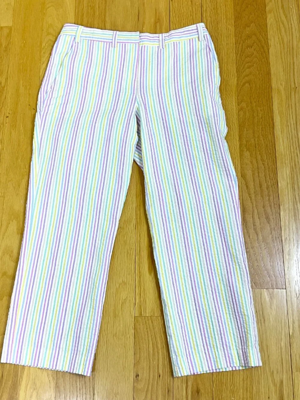 Tailor NY Pastel Stripe Pants Slim Straight Cropped Mid Rise (4) - Picture 3 of 7